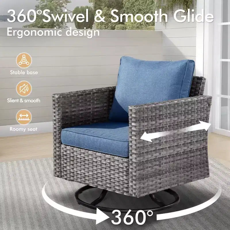 HOMLUX 6-Piece Patio Conversation Set w/ 3-Seater Sofa & Ottomans, Swivel Chairs Set