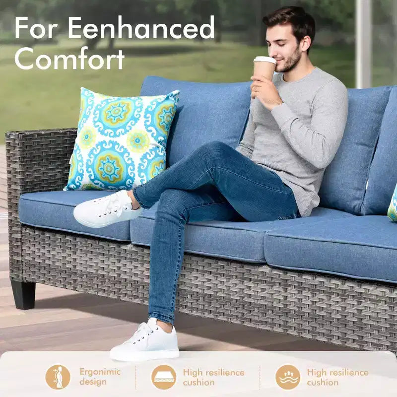 HOMLUX 6-Piece Patio Conversation Set w/ 3-Seater Sofa & Ottomans, Swivel Chairs Set