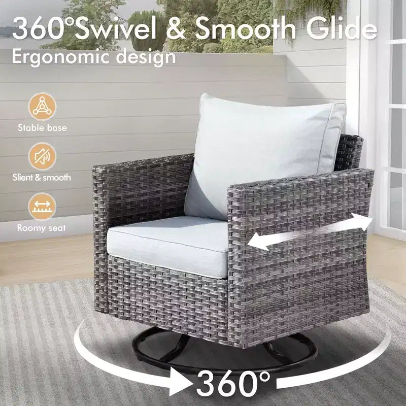 HOMLUX 6-Piece Patio Conversation Set w/ 3-Seater Sofa & Ottomans, Swivel Chairs Set