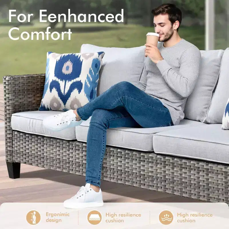 HOMLUX 6-Piece Patio Conversation Set w/ 3-Seater Sofa & Ottomans, Swivel Chairs Set