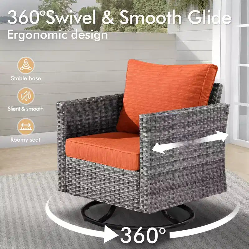 HOMLUX 6-Piece Patio Conversation Set w/ 3-Seater Sofa & Ottomans, Swivel Chairs Set