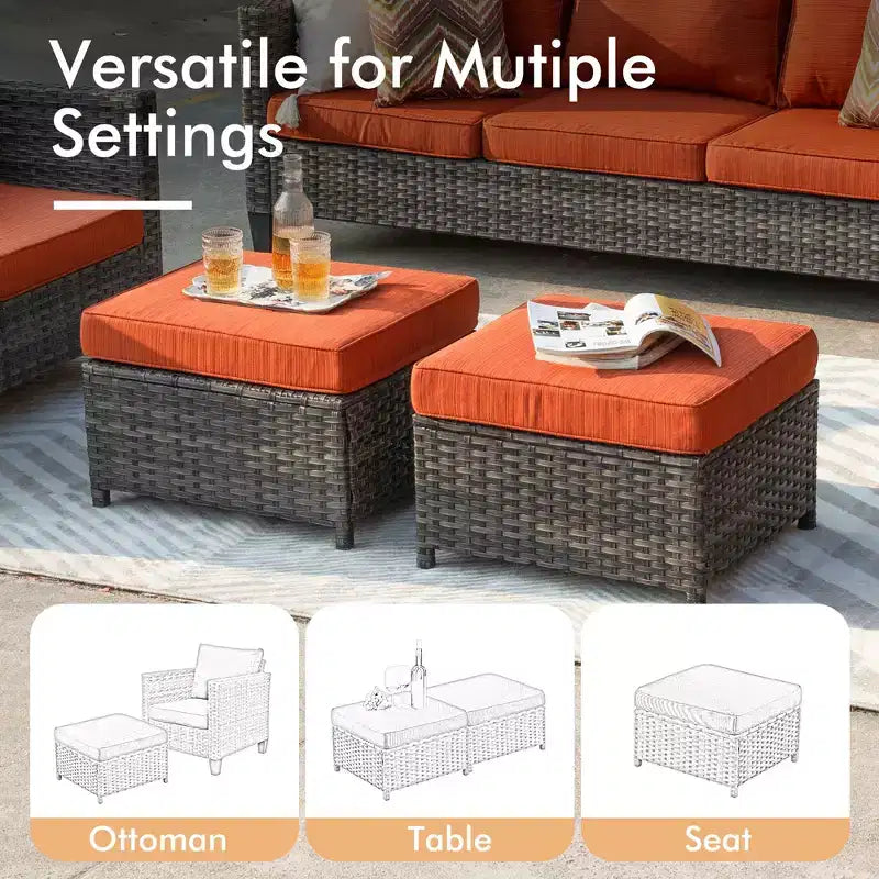 HOMLUX 6-Piece Patio Conversation Set w/ 3-Seater Sofa & Ottomans, Swivel Chairs Set