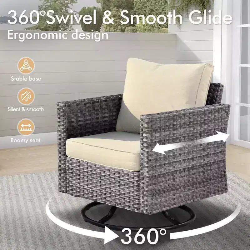 HOMLUX 6-Piece Patio Conversation Set w/ 3-Seater Sofa & Ottomans, Swivel Chairs Set