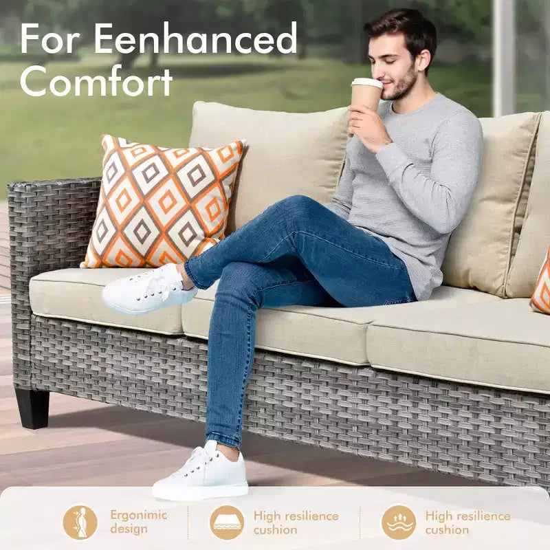 HOMLUX 6-Piece Patio Conversation Set w/ 3-Seater Sofa & Ottomans, Swivel Chairs Set