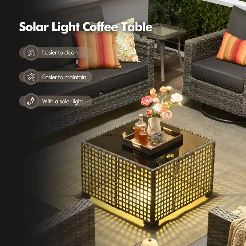 HOMLUX Outdoor 6-Piece Sofa Set w/ Ottomans & Rattan Coffee Table, Ergonomic Gray Design