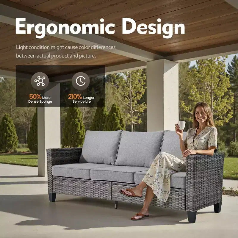 HOMLUX Outdoor 6-Piece Sofa Set w/ Ottomans & Rattan Coffee Table, Ergonomic Gray Design