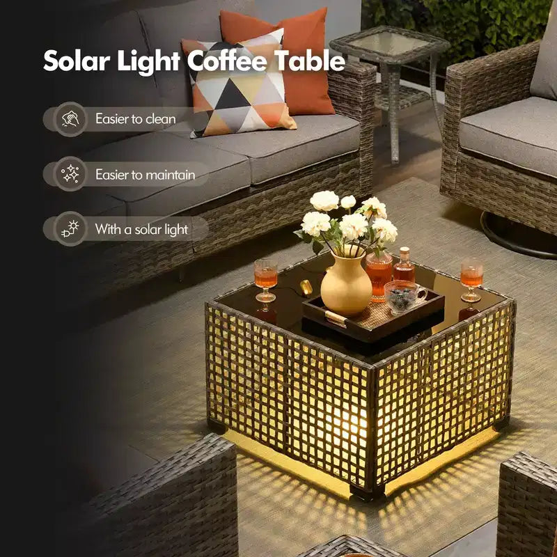 HOMLUX Outdoor 6-Piece Sofa Set w/ Ottomans & Rattan Coffee Table, Ergonomic Gray Design