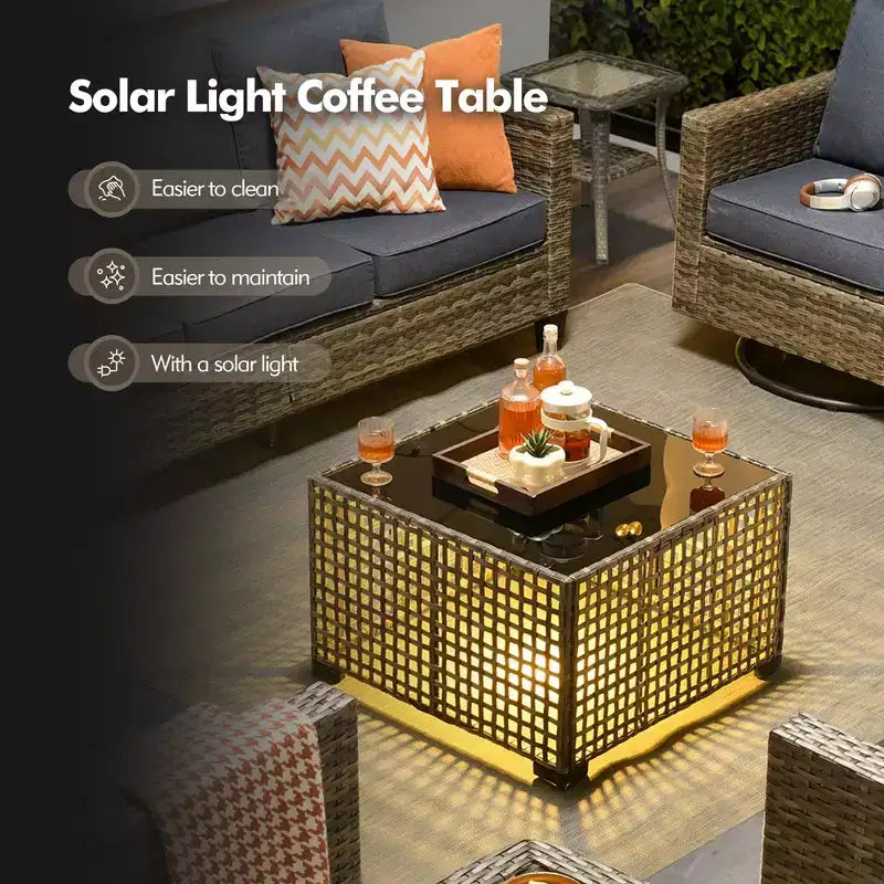HOMLUX Outdoor 6-Piece Sofa Set w/ Ottomans & Rattan Coffee Table, Ergonomic Gray Design