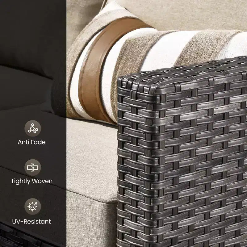 HOMLUX Outdoor 6-Piece Sofa Set w/ Ottomans & Rattan Coffee Table, Ergonomic Gray Design