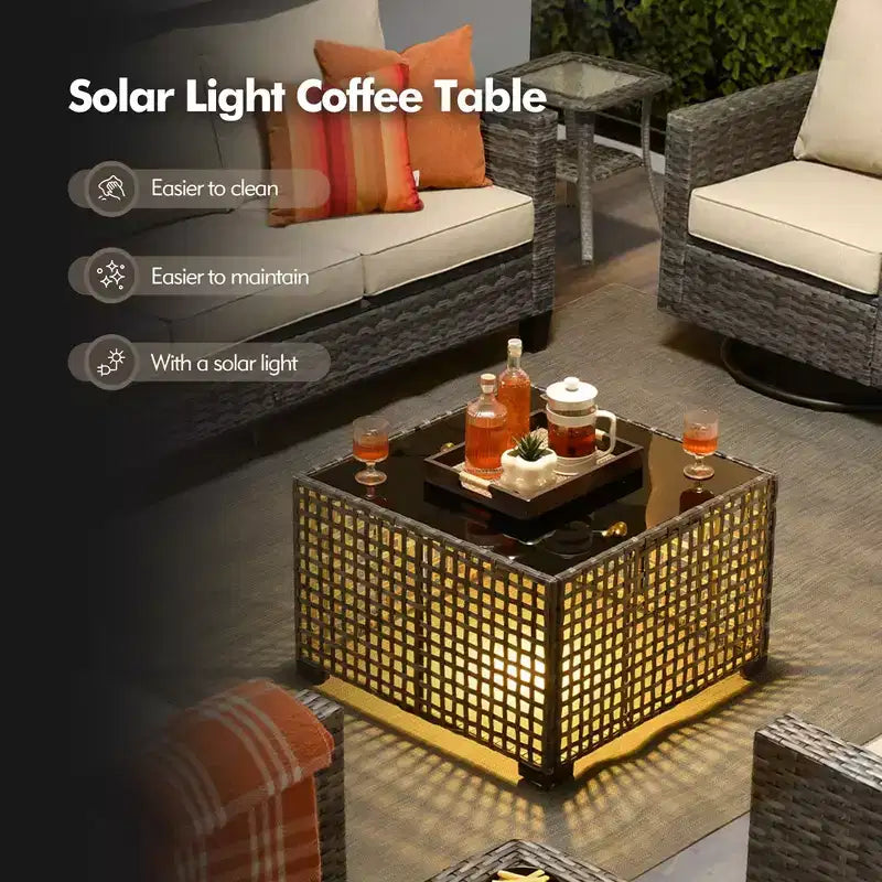 HOMLUX Outdoor 6-Piece Sofa Set w/ Ottomans & Rattan Coffee Table, Ergonomic Gray Design