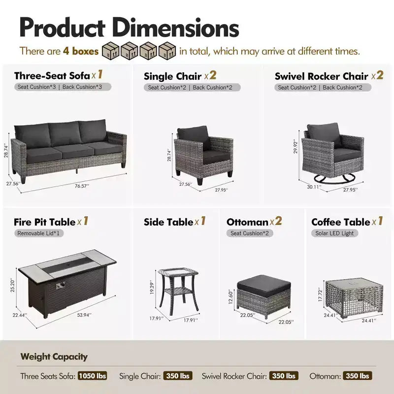HOMLUX 10-Piece Patio Seating Bundle with 54 Fire Pit Table and Swivel Chairs Set
