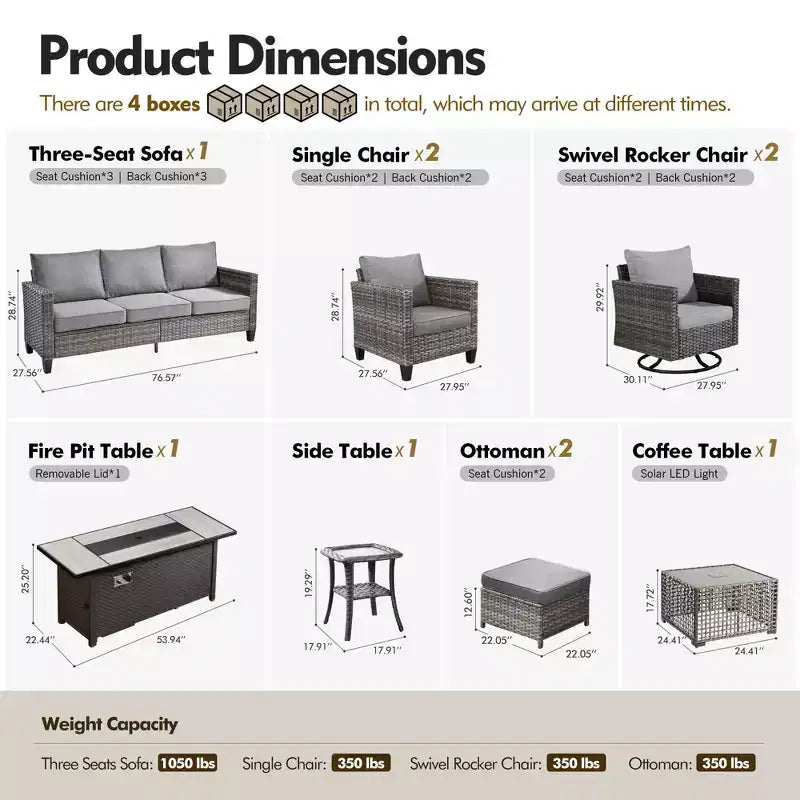 HOMLUX 10-Piece Patio Seating Bundle with 54 Fire Pit Table and Swivel Chairs Set