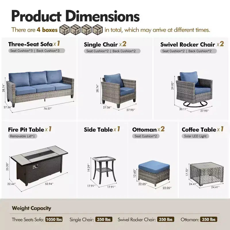HOMLUX 10-Piece Patio Seating Bundle with 54 Fire Pit Table and Swivel Chairs Set