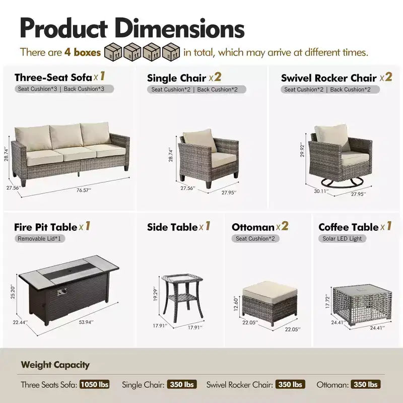 HOMLUX 10-Piece Patio Seating Bundle with 54 Fire Pit Table and Swivel Chairs Set