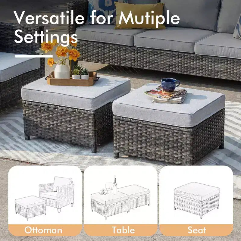 HOMLUX 7-Pc Outdoor Patio Set with Fire Pit Table, Sofa, Swivel Chairs & Ottoman