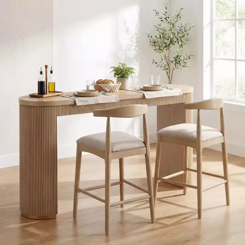 Christopher Knight Home Robert 3 Piece Farmhouse Rubberwood Upholstered Counter Height Dining Chairs with Fluted Table