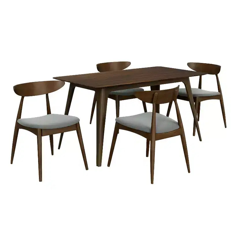 Modern Dining Set for 4, 5 Pieces Rectangular Solid Wood Table Set with 4 Upholstered Chairs for Small Space Kitchen