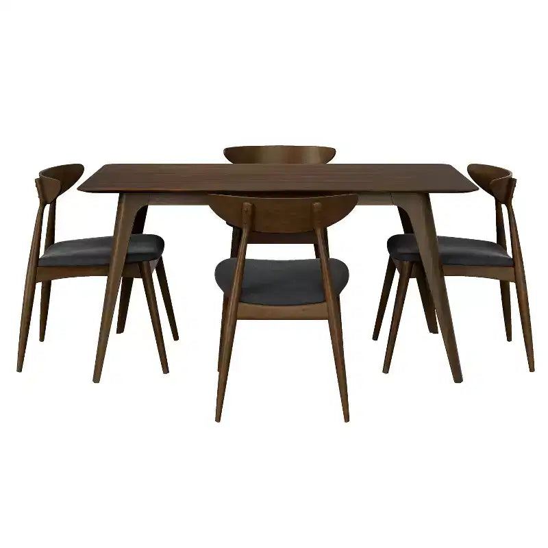 Modern Dining Set for 4, 5 Pieces Rectangular Solid Wood Table Set with 4 Upholstered Chairs for Small Space Kitchen
