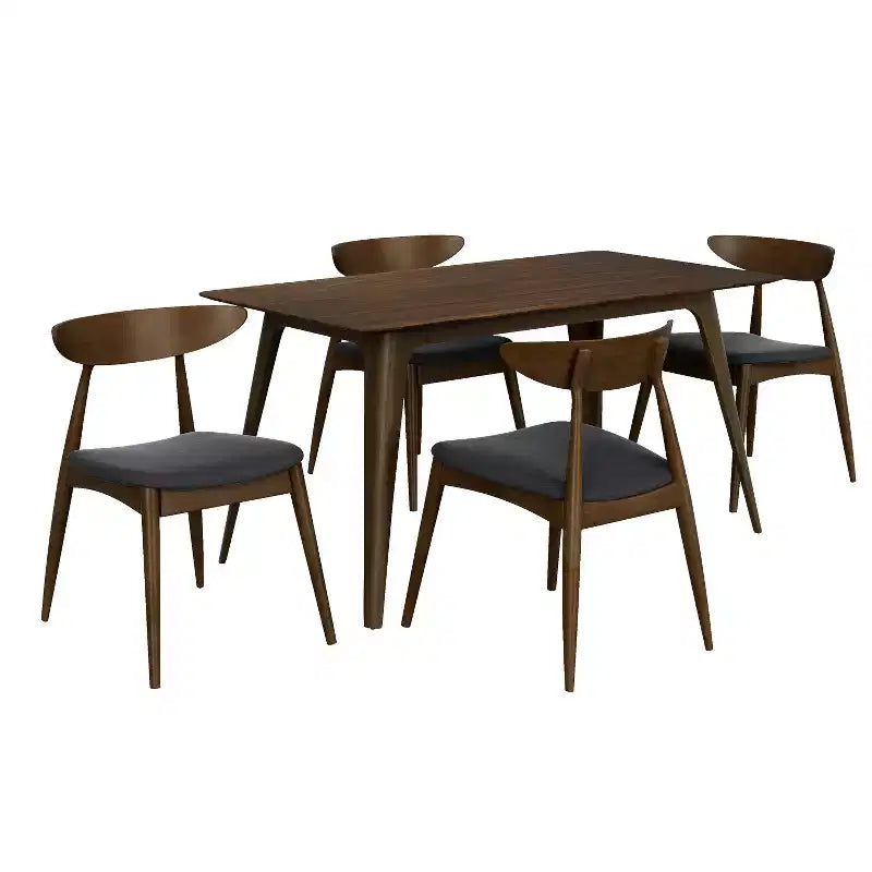Modern Dining Set for 4, 5 Pieces Rectangular Solid Wood Table Set with 4 Upholstered Chairs for Small Space Kitchen