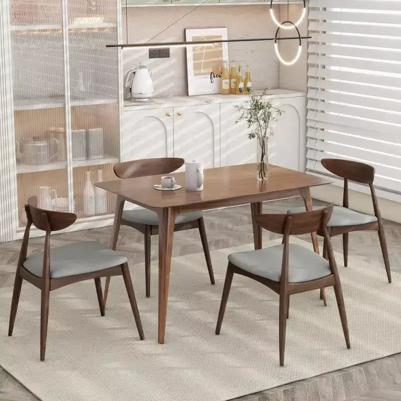 Modern Dining Set for 4, 5 Pieces Rectangular Solid Wood Table Set with 4 Upholstered Chairs for Small Space Kitchen