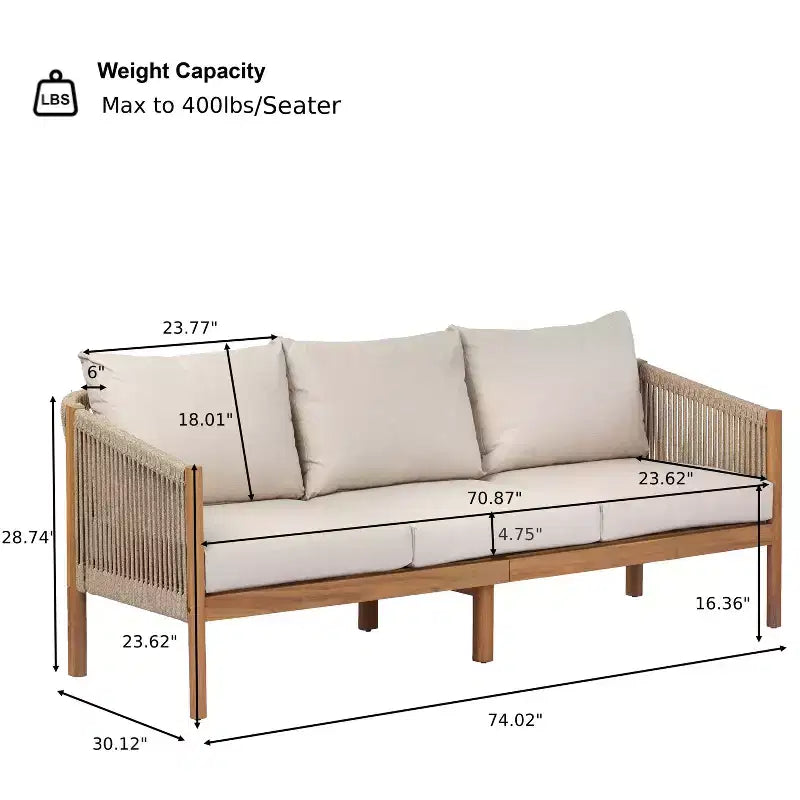 Christopher Knight Home Adewale Modern 4 Piece Patio Acacia Set with Cushion, Slatted Table and Rope Design