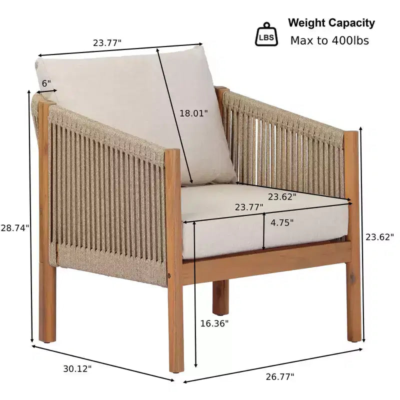 Christopher Knight Home Adewale Modern 4 Piece Patio Acacia Set with Cushion, Slatted Table and Rope Design
