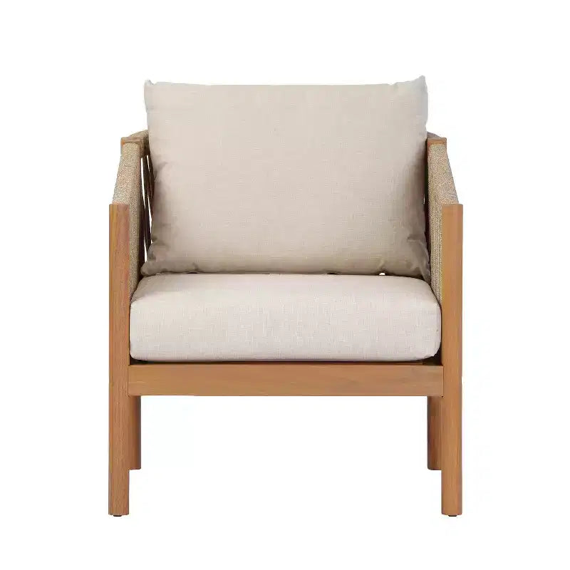 Christopher Knight Home Adewale Modern 4 Piece Patio Acacia Set with Cushion, Slatted Table and Rope Design