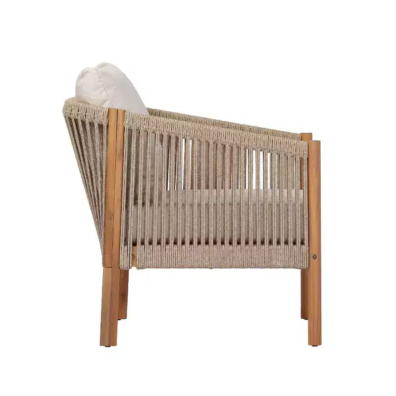 Christopher Knight Home Adewale Modern 4 Piece Patio Acacia Set with Cushion, Slatted Table and Rope Design