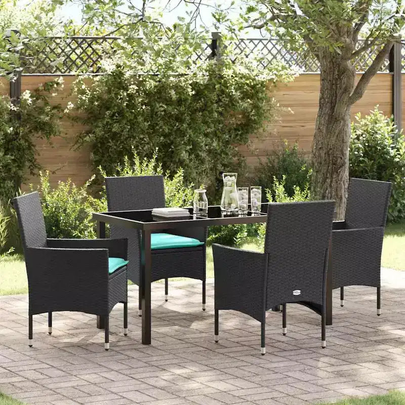 vidaXL Table and Chair Set with Cushion 5 pcs Black PE Rattan