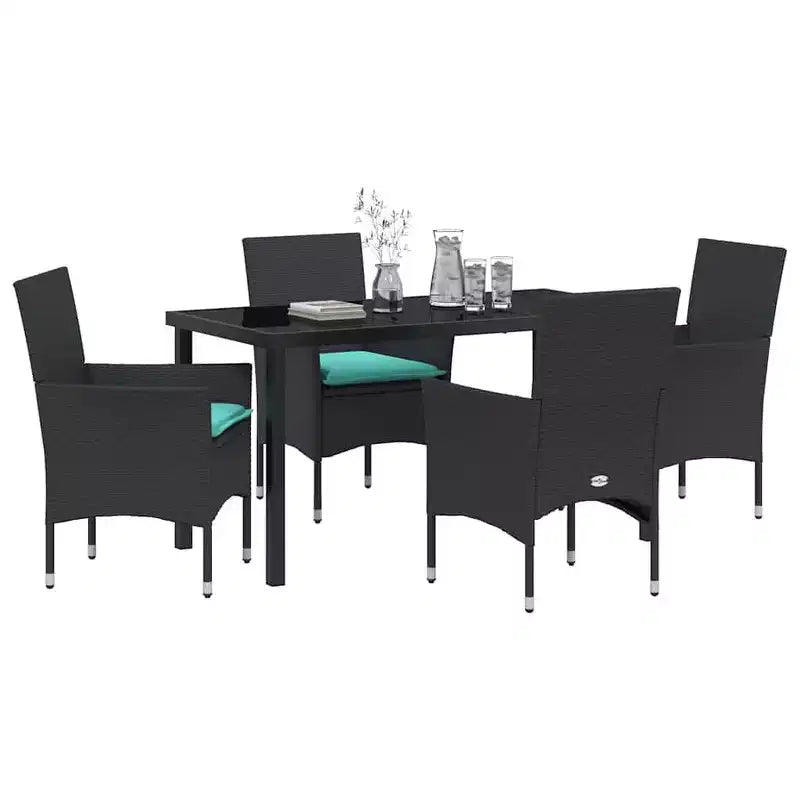 vidaXL Table and Chair Set with Cushion 5 pcs Black PE Rattan