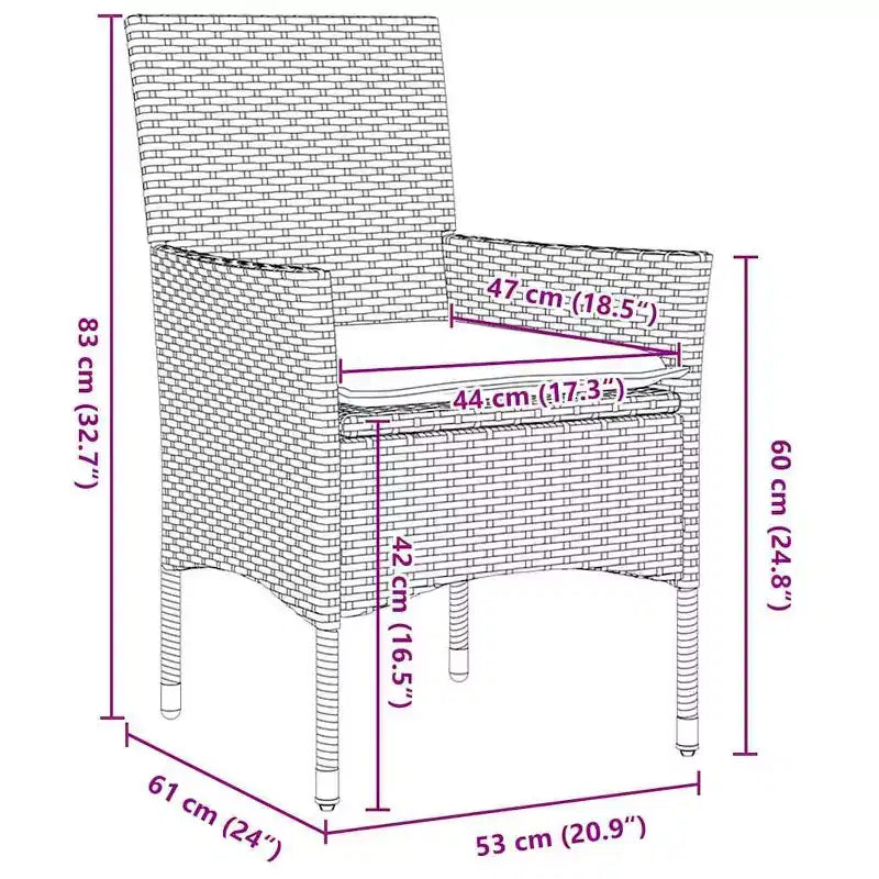 vidaXL Table and Chair Set with Cushion 5 pcs Black PE Rattan
