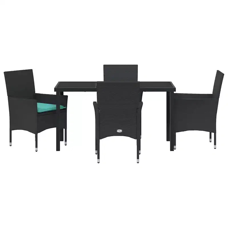 vidaXL Table and Chair Set with Cushion 5 pcs Black PE Rattan
