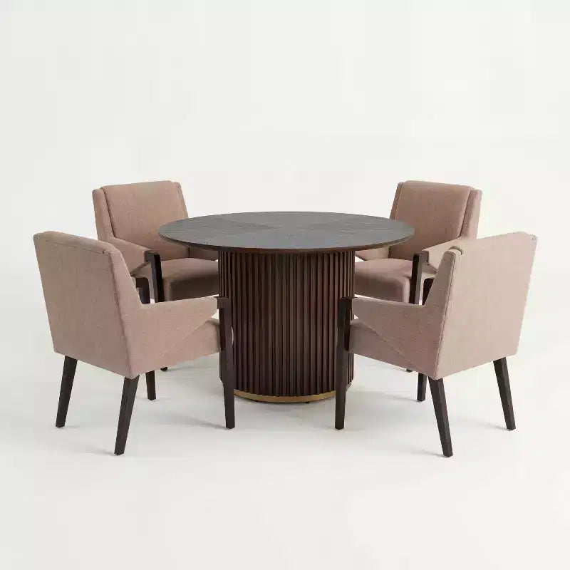 Christopher Knight Home Arvind Modern 5 Piece Rubberwood Linen Upholstered Dining Set with Round Table