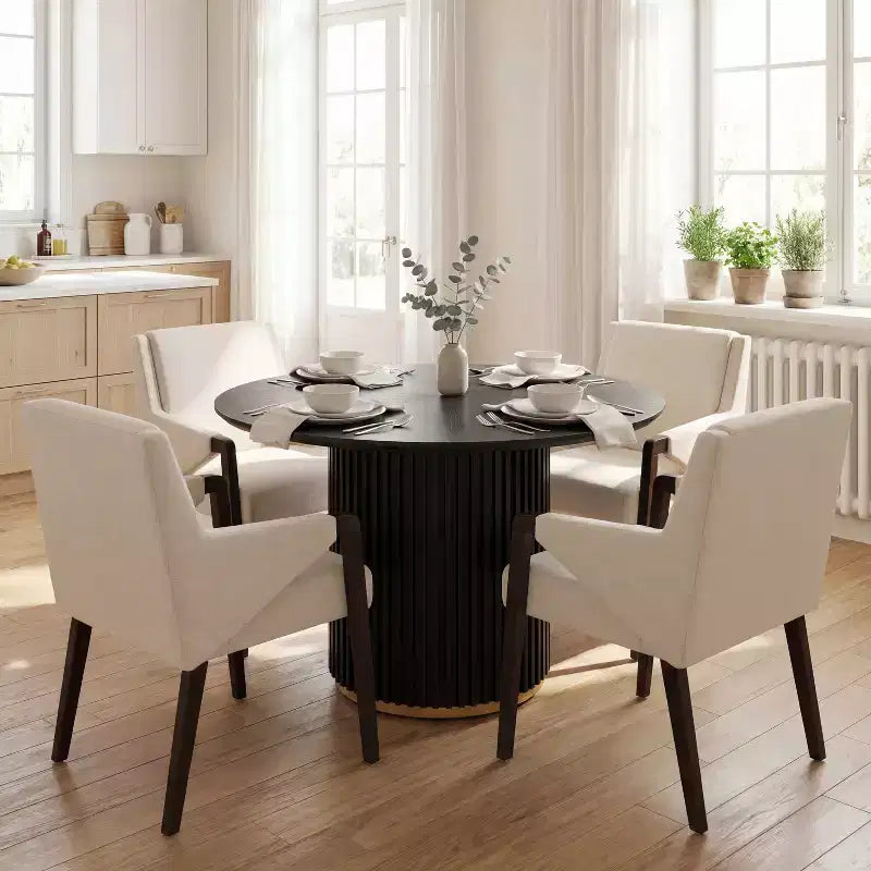 Christopher Knight Home Arvind Modern 5 Piece Rubberwood Linen Upholstered Dining Set with Round Table