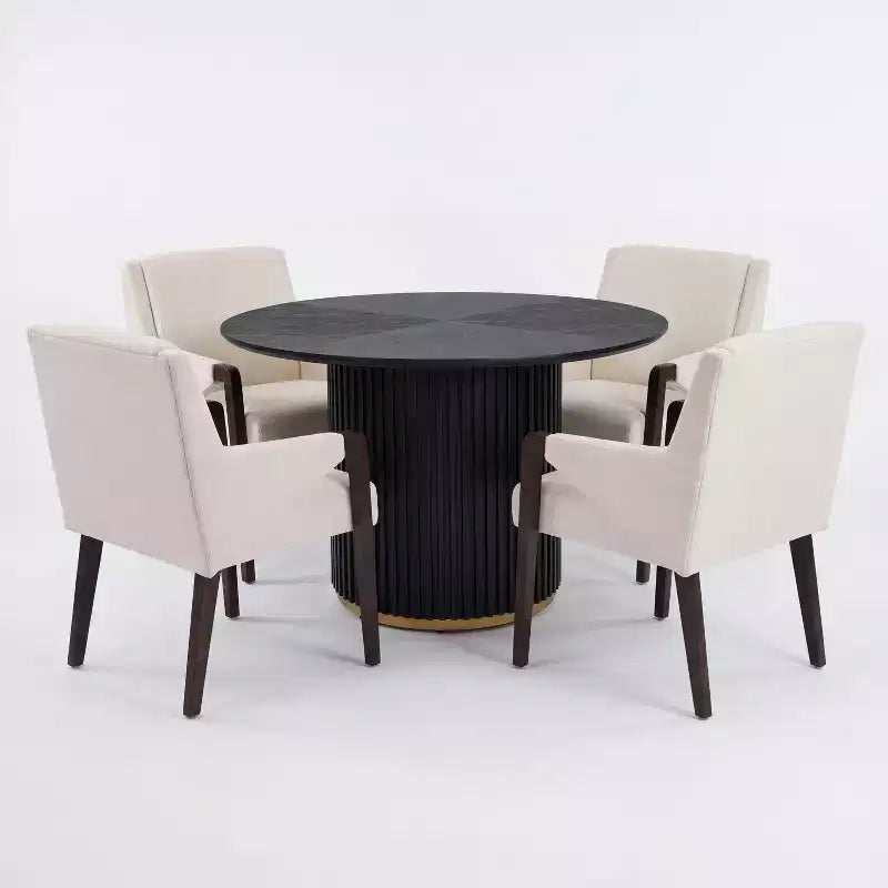 Christopher Knight Home Arvind Modern 5 Piece Rubberwood Linen Upholstered Dining Set with Round Table