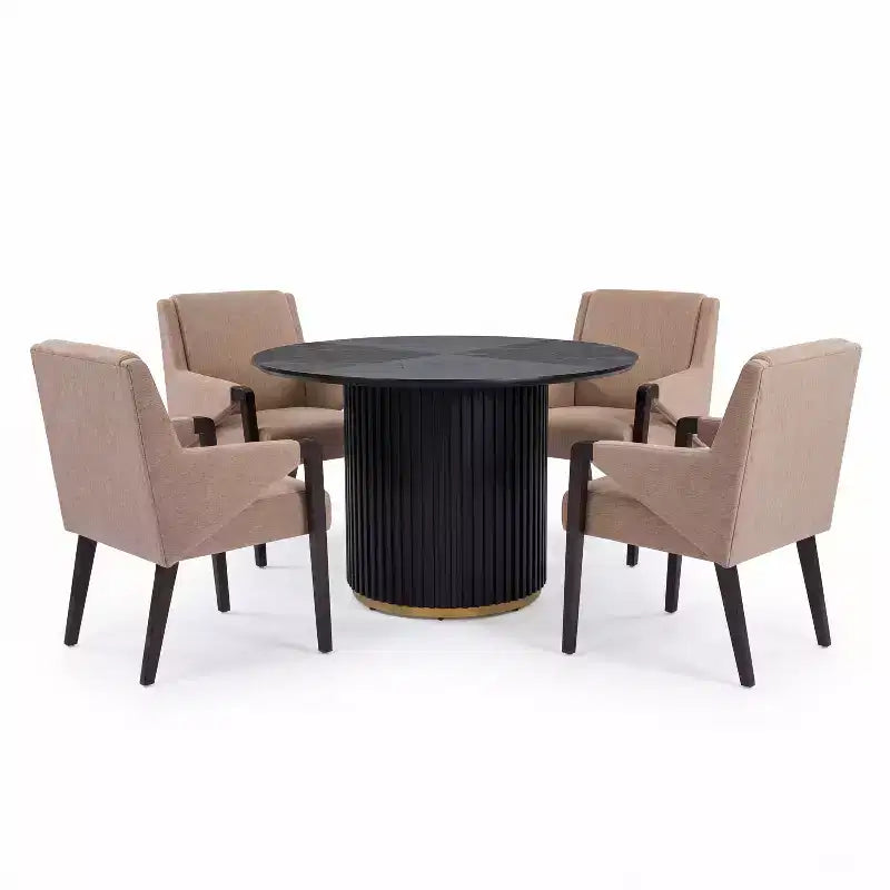 Christopher Knight Home Arvind Modern 5 Piece Rubberwood Linen Upholstered Dining Set with Round Table