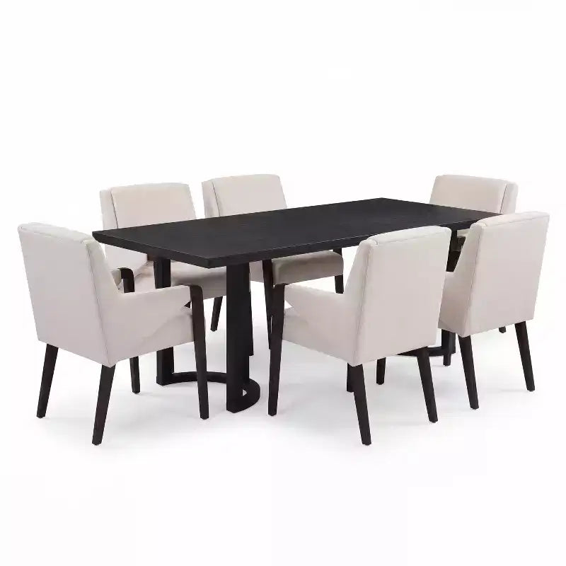 Christopher Knight Home Harish Modern 7 Piece Rubberwood Linen Upholstered Dining Set with Rectangular Table