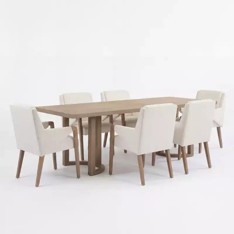 Christopher Knight Home Harish Modern 7 Piece Rubberwood Linen Upholstered Dining Set with Rectangular Table