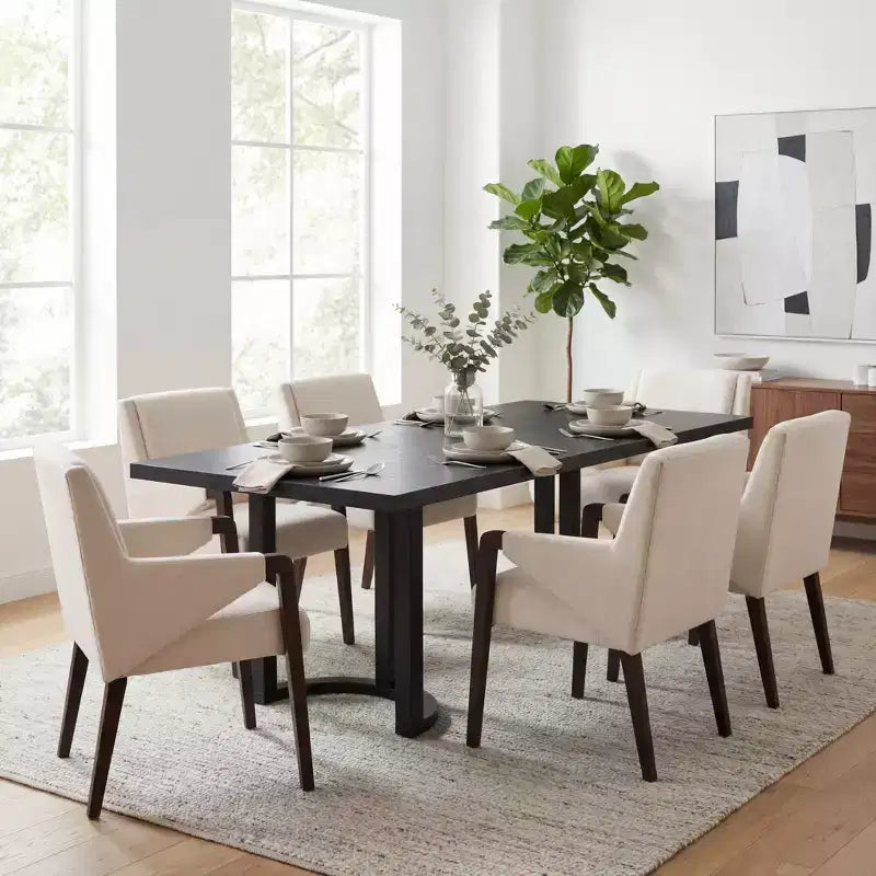 Christopher Knight Home Harish Modern 7 Piece Rubberwood Linen Upholstered Dining Set with Rectangular Table