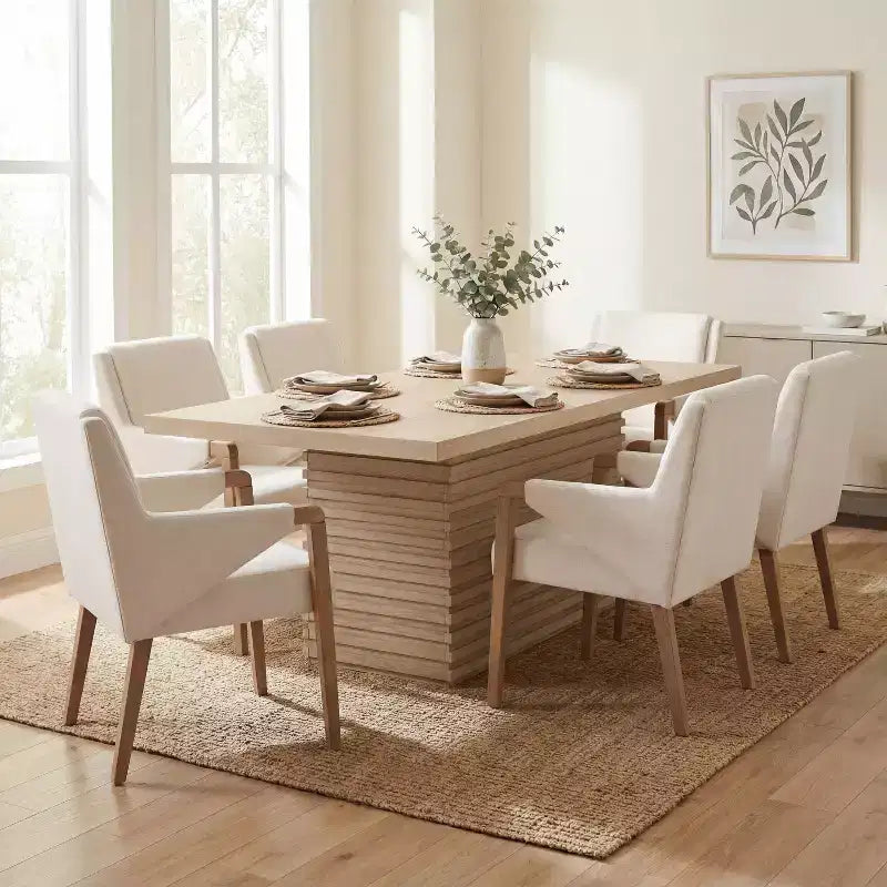Christopher Knight Home Selena 7 Piece Mid-Century Modern Upholstered Dining Chairs with Rectangle Table