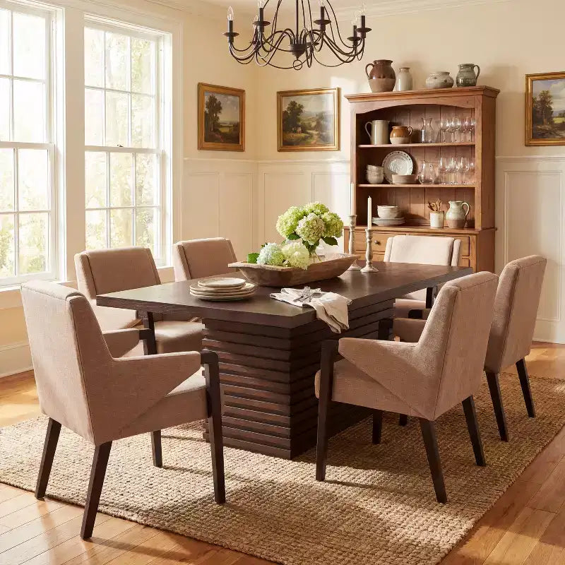 Christopher Knight Home Selena 7 Piece Mid-Century Modern Upholstered Dining Chairs with Rectangle Table