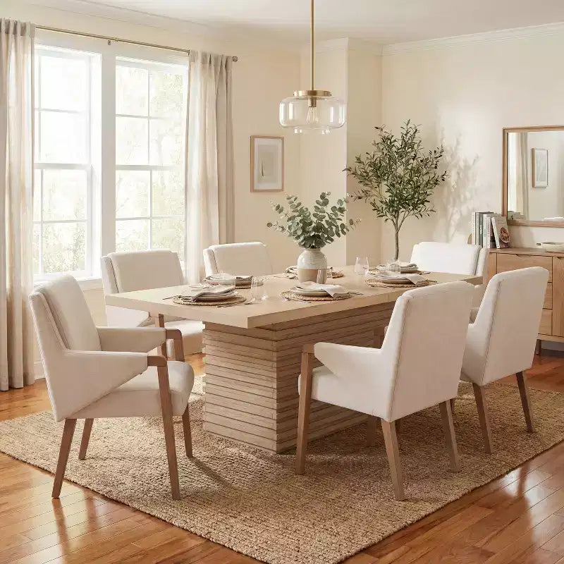 Christopher Knight Home Selena 7 Piece Mid-Century Modern Upholstered Dining Chairs with Rectangle Table