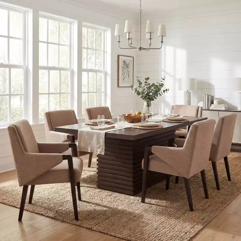 Christopher Knight Home Selena 7 Piece Mid-Century Modern Upholstered Dining Chairs with Rectangle Table