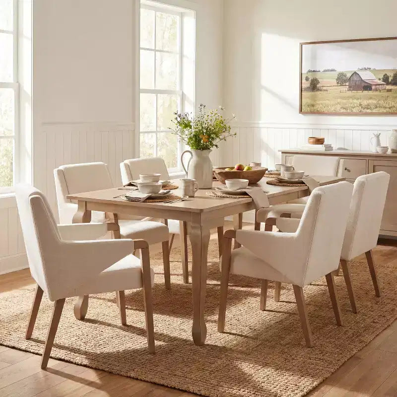 Christopher Knight Home Misaw 7 Piece Mid-Century Modern Upholstered Dining Chairs with Expandable Table
