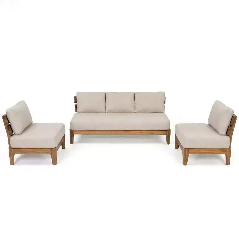 Christopher Knight Home Nikhil Modern 3 Piece Acacia Patio Chat Set with Cushion (Table Not Included)
