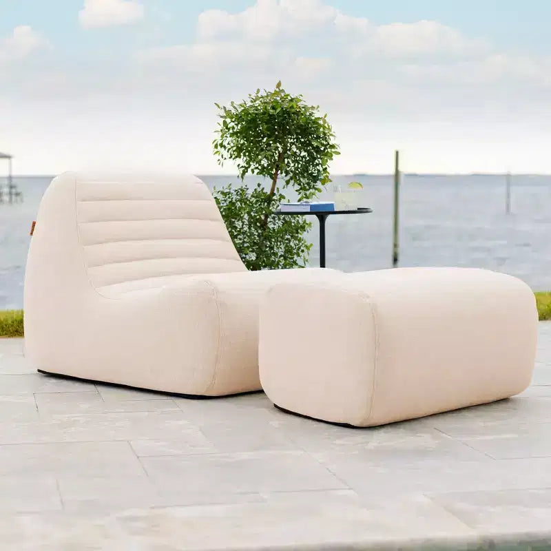 Big Joe Solvana Outdoor Patio Furniture Set, Performance Linen Weather-Resistant Fabric Chair and Ottoman, 2 Piece Sectional, Sunlit Cream