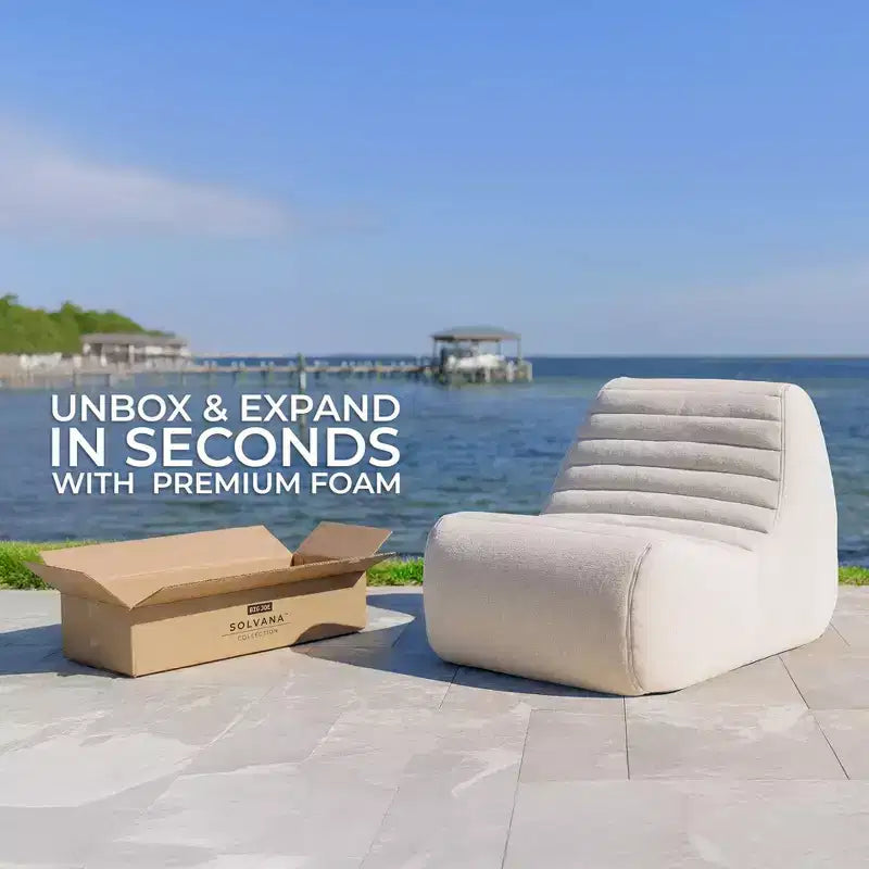 Big Joe Solvana Outdoor Patio Furniture Set, Performance Linen Weather-Resistant Fabric Chair and Ottoman, 2 Piece Sectional, Sunlit Cream