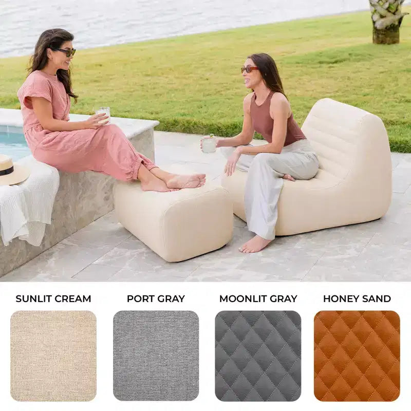 Big Joe Solvana Outdoor Patio Furniture Set, Performance Linen Weather-Resistant Fabric Chair and Ottoman, 2 Piece Sectional, Sunlit Cream