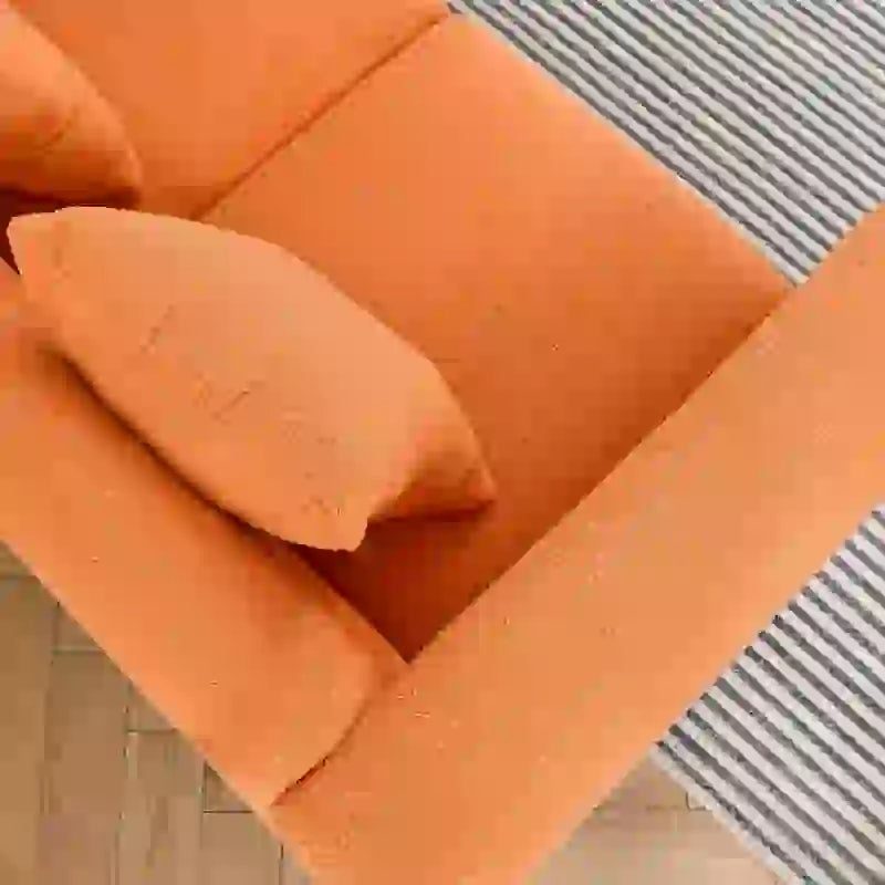 Canapé Art Déco 3 places en tissu Teddy, 3 coussins lombaires et pieds en métal doré — 205 cm