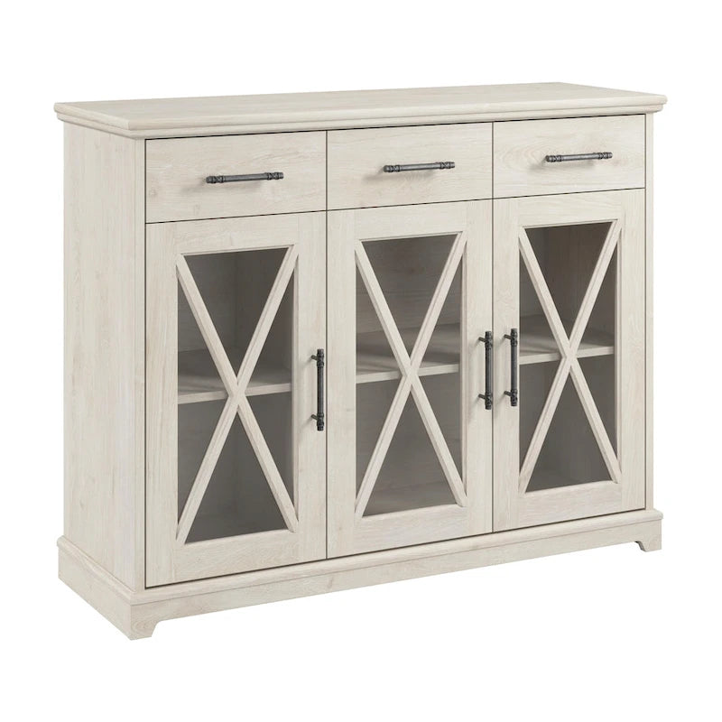 Buffet vaisselier de ferme avec portes vitrées et 3 tiroirs 117 cm